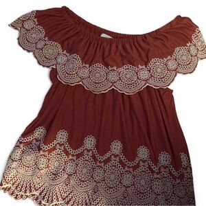 Fever Terracotta Lace Trim Blouse